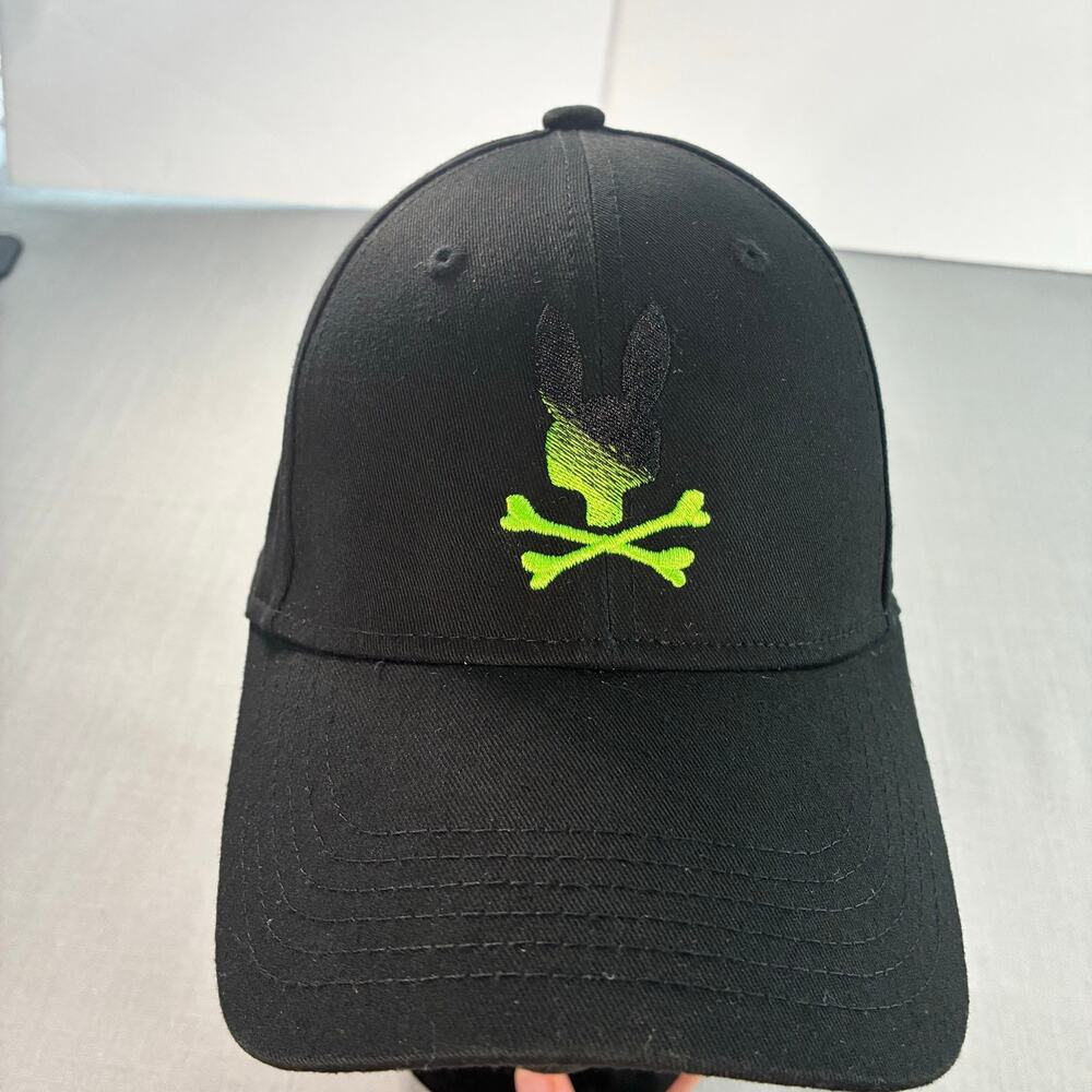 Psycho Bunny Black Cap with Neon Green Logo